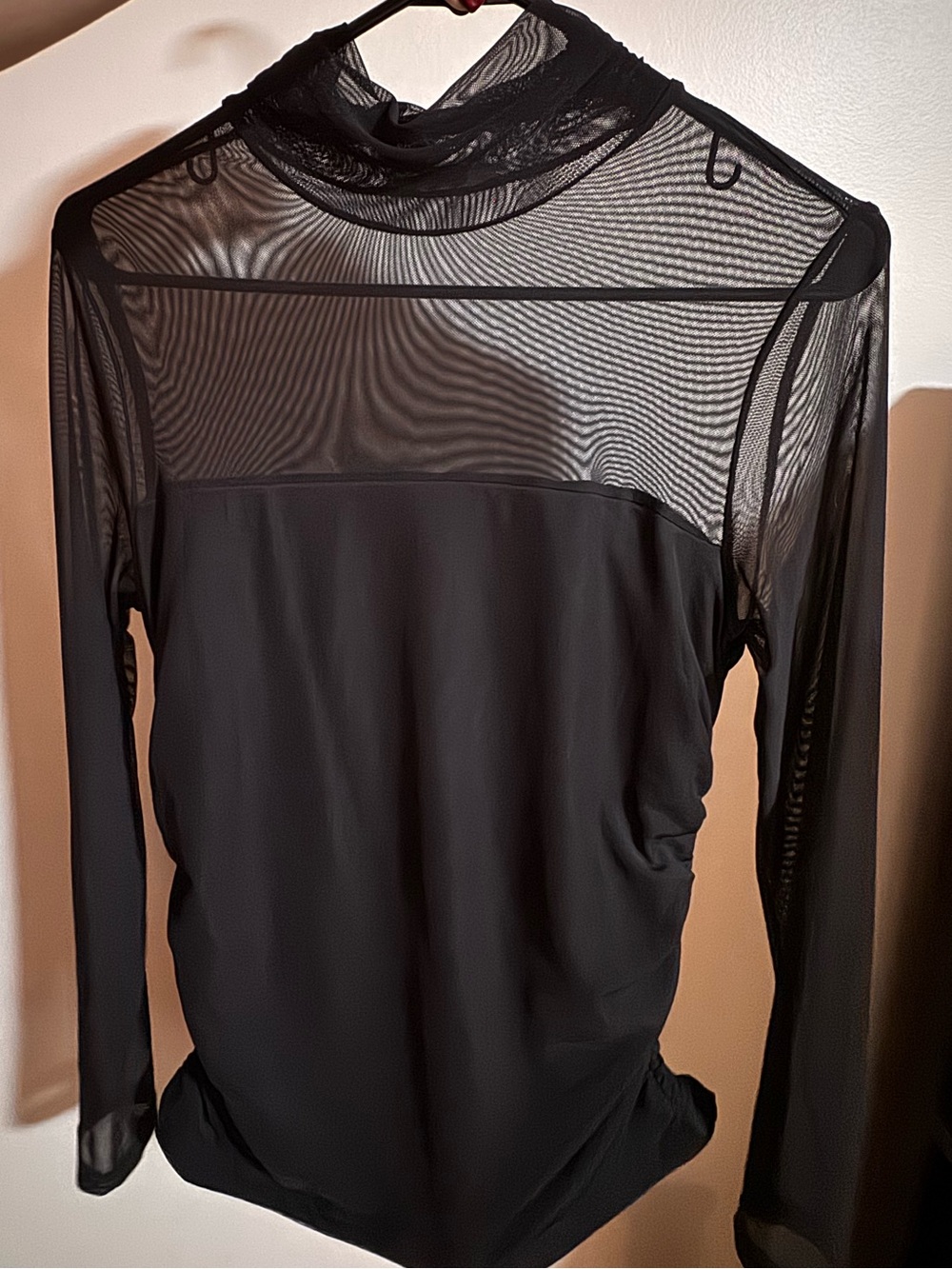 zeagoo Black Sheer Mesh Yoke Long-Sleeve Top